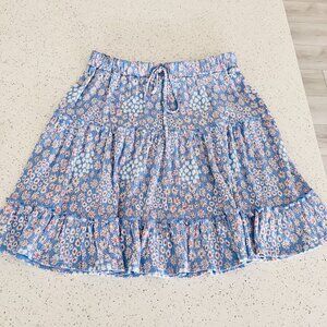 Anthropologie Blue and Pink Floral Midi Skirt